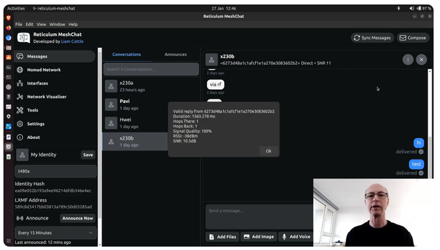 messaging in the reticulum meshChat software