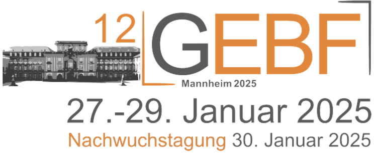 Logo der 12. Tagung der Gesellschaft für empirische Bildungsforschung GEBF in Mannheim vom 17.-29. Januar 2025 mit Nachwuchstagung am 30. Januar.