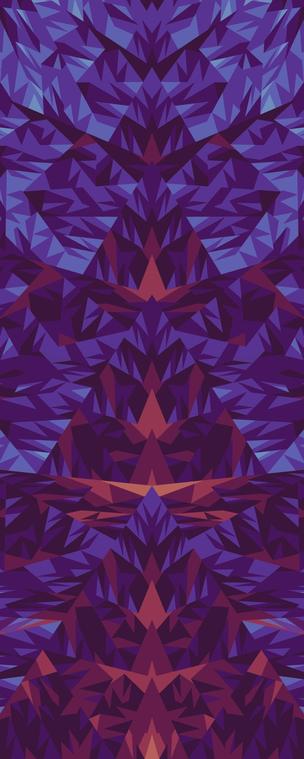 Blue, orange, and red nested triangles form symmetric shapes around the y-axis.