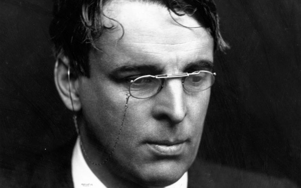 A profile of WB Yeats with pince-nez glasses.