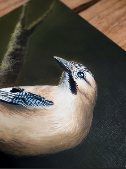 Photo d'une peinture à l'huile de geai des chênes