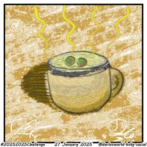 A drawing of a cup of mint hot chocolate.