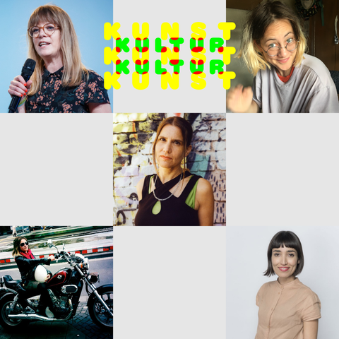 In quadratischen Kacheln sind Fotos der diesjährigen Mitglieder des Track Teams zum Schwerpunkt Kunst und Kultur zu sehen. Sie wechseln sich mit leeren Kacheln ab. In der Mitte steht übereinander "Kunst & Kultur. Die Kacheln sind um den Schriftzug platziert.