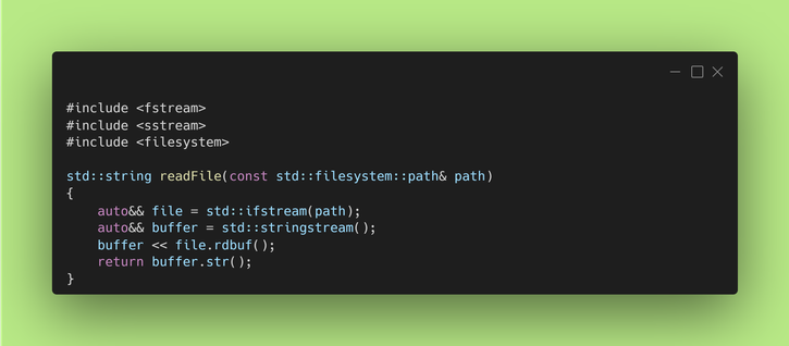 C++ code snippet that redirects internal buffer of std::ifstream into a std::stringstream and extracting a string out of it.