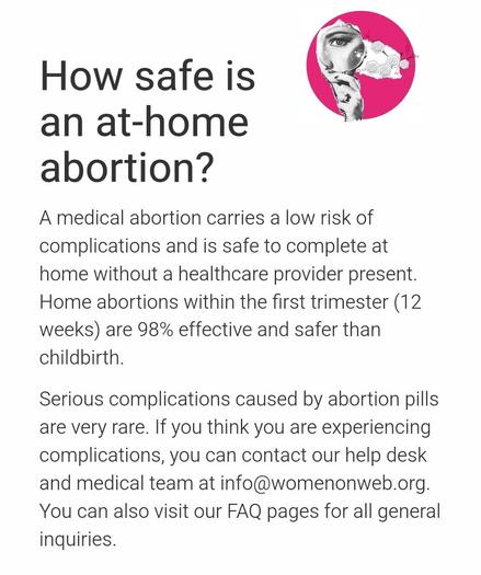 Screenshot of the website Women on Web syaing How safe is an at-home abortion?