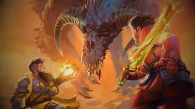 Cover art for the new D&D Novel "The Fallbacks: Dealing With Dragons," featuring the dwarf Baldric and fighter Anson fighting a black dragon.