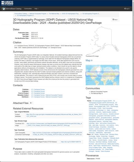 screen shot - USGS Science Base page page - 3DHP datasets - GeoPackage - Alaska