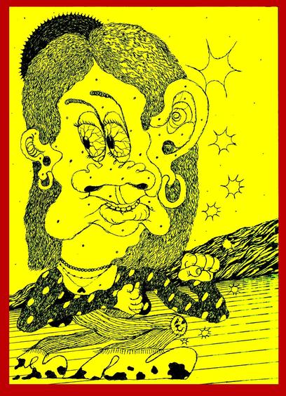 *Flâner dans le silence* - autoportrait - stylo à bille sur feuille volante jaune A5