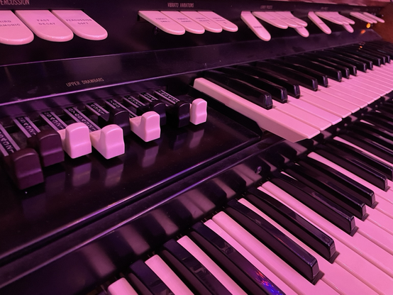 Close up of a 1961 M-101 Hammond organ.