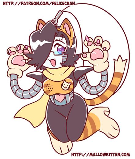 Mettaton in orange cat colors floating in a white background