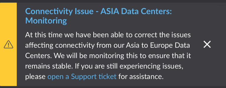 A connectivity issue alert from linode affecting eu and asia