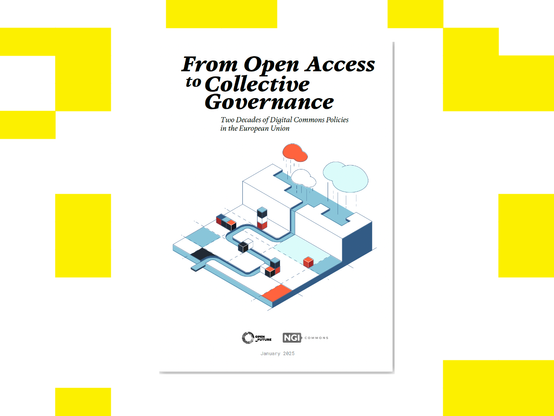 From Open Access to Collective Governance, report cover with Open Future's branded background.