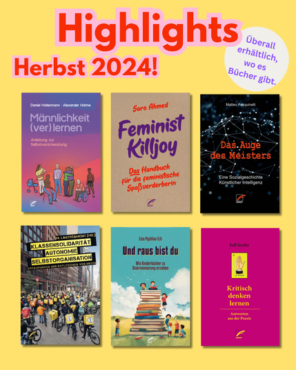 📚✨🔥Zur Vorbereitung auf das Frühjahr 2025 stellen wir euch noch mal ein paar Highlights aus dem Herbst vor:
Mehr infos auf der Website unrast-verlag.de oder im Buchhandel!

Abgebildet sind die Cover von: „Männlichkeit verlernen“ 
„Feminist Killjoy“ 
„Das Auge des Meisters“
 „Klassensolidarität, Autonomie, Selbstorganisation“ 
„Und raus bist du“ 
„Kritisch denken lernen“