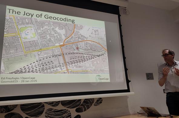 Ed Freyfogle presenting at Geomob Edinburgh