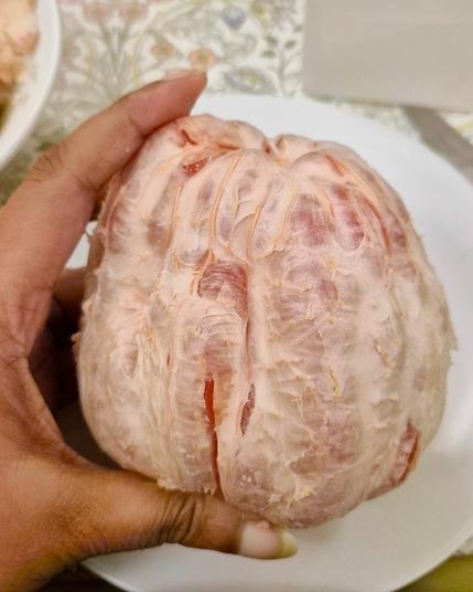 Peeled pomelo, oh and it wasn't labelled as pink and they are often more expensive and this one was £2 I think!