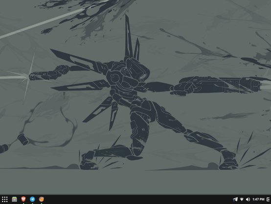 foto de mi escritorio con un fondo de pantalla del personaje v1,perteneciente del videojuego ultrakill