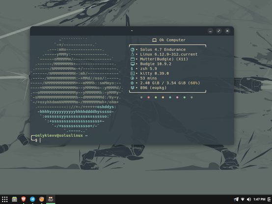 misma descripcion que la anterior foto solo que en esta pongo la terminal en el centro mostrando mi fastfetch