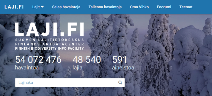 Kuvituskuvana ote Laji.fi-portaalin etusivusta.