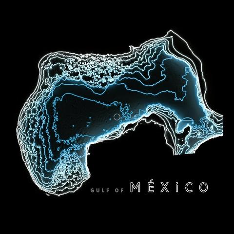 A visualisation of the Gulf of México as illuminated contours
