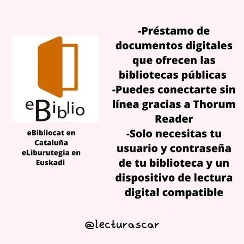 Fondo rosa pastel con el texto del post escrito en letras negras gruesas y logo de eBiblio arriba a la izquierda