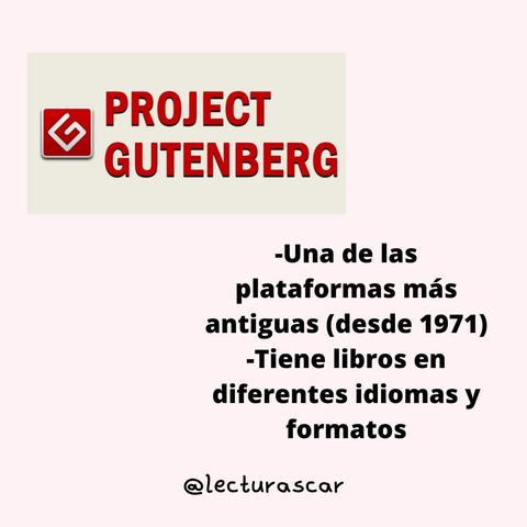 Fondo rosa pastel con el texto del post escrito en letras negras gruesas y logo de Project Gutenberg arriba a la izquierda