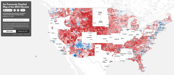 screen shot - 2024 voting election map - Lower 48th, USA