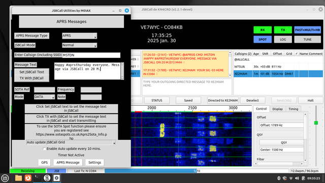 screenshot showing JS8Call and JS8Call Utilities