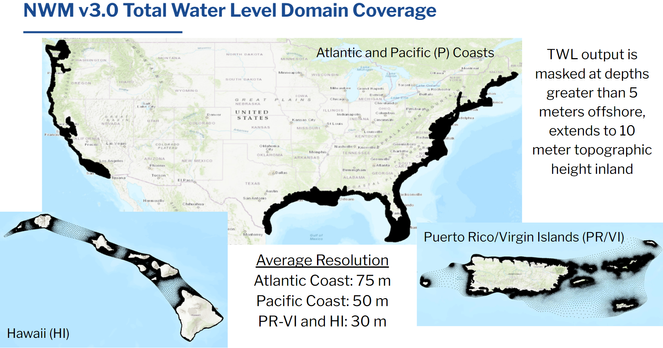 map - NWM v3.0 Total Water Level Domain Coverage