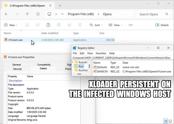 XLoader persistent on the infected Windows host through a Windows registry update.