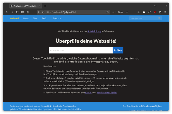 Screenshot von Webbkoll