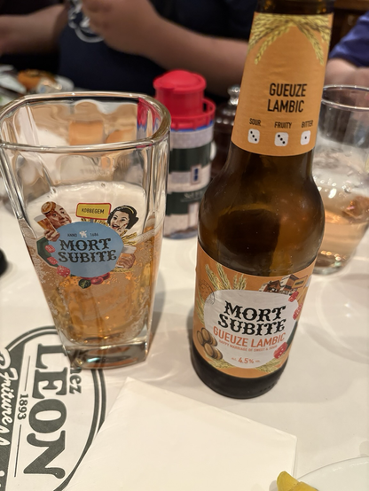 Mort Subite gueuze lambic beer bottle and glass