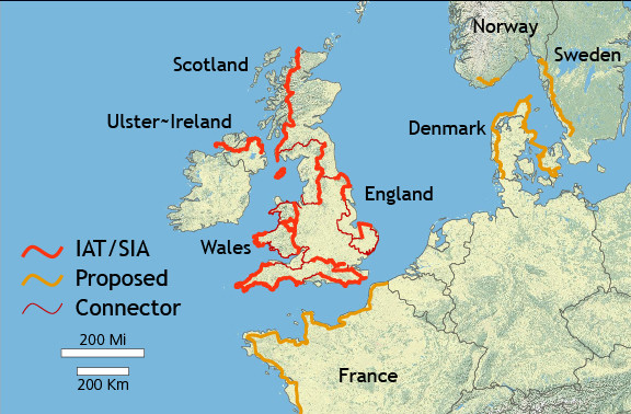 map - International Appalachian Trail - proposed and existing, UK and Europe