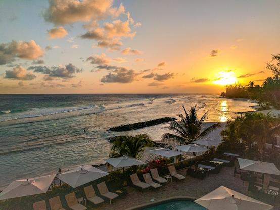 Sunset from a balcony on Barbados island
