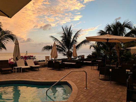 Sunset from near a pool on Barbados island