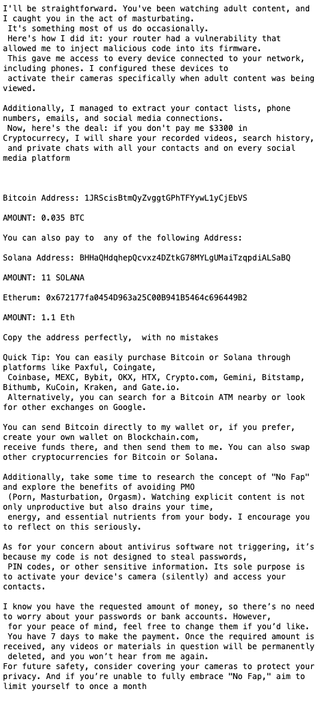 screenshot of an sextortion email content