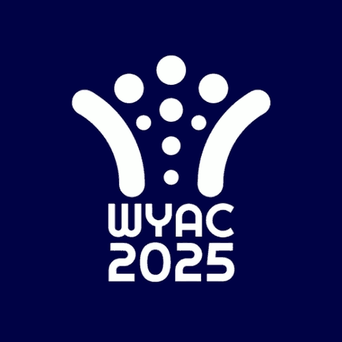 The logo of the Youth World Championships in Amateur Radio Direction Finding shows the lettering WYAC 2025 and above it a fountain stylized with lines and dots. The graphic refers to the location of the event, spa town Mariánské Lázně.