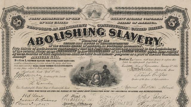 January 31, 1865 - The U.S. House of Representatives passed (119-56) the 13th constitutional amendment which abolished slavery, and sent it to the states for ratification (three-quarters of the states would do so by the end of the year). The Kentucky legislature didn't vote to ratify until 1976. Mississippi's legislature finally ratified it in 1995 but failed to submit the paperwork to the federal government until 2013.