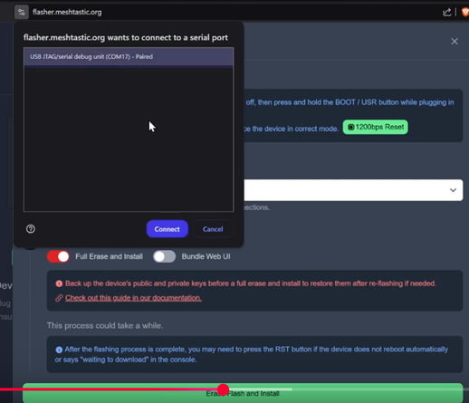 screenshot from video showing the meshtastic flasher process