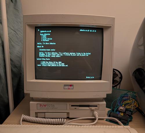 An Amstrad 9256 showing a text screen website