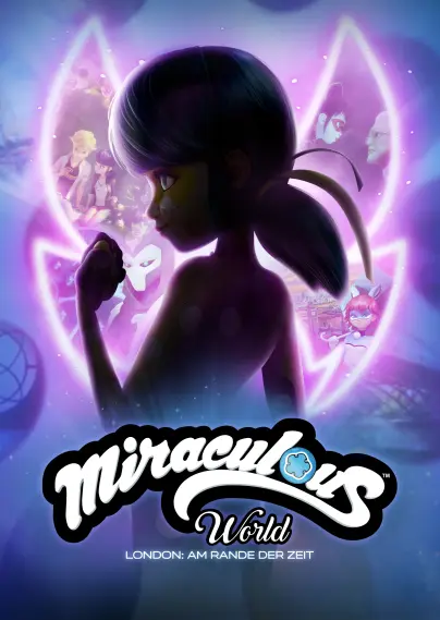 Werbebanner zu Miraculous World London.
Dargestellt ist Marinette als Ladybug. Im Hintergrund ist das Schmetterlingssymbol mit verschiedenen Szenen aus der Zeitlinie von Marinette.