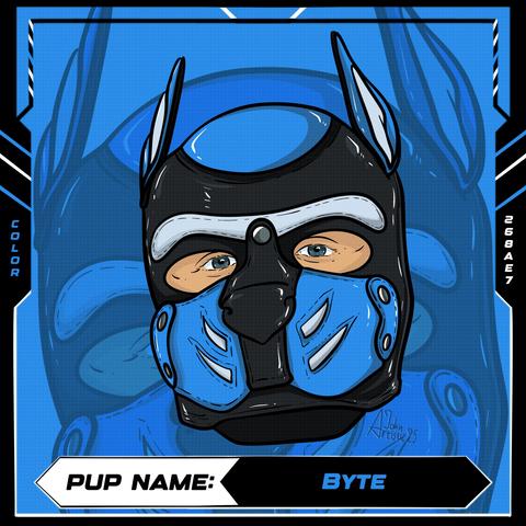 A painted picture from pup Byte, a puppy with white-blue-black hood.
Below is the name tag: "Pup Name: Byte"