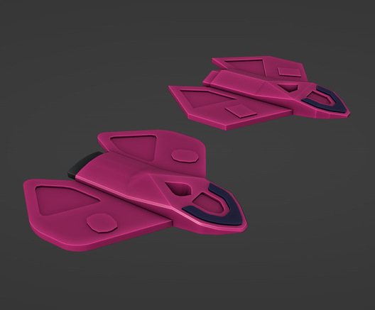 old and new version of a spaceship modeled in blender, for the upcoming game nion forge