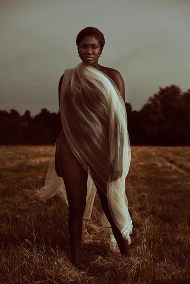 Editorial style model shoot on location in an open field