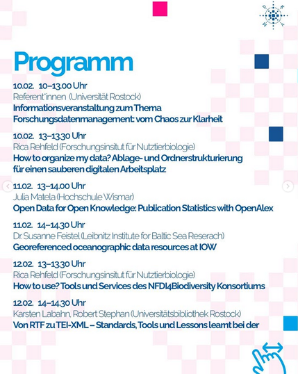 Programm: https://www.ub.uni-rostock.de/wissenschaftliche-services/forschungsdaten/veranstaltungen/lovedataweek-2025/