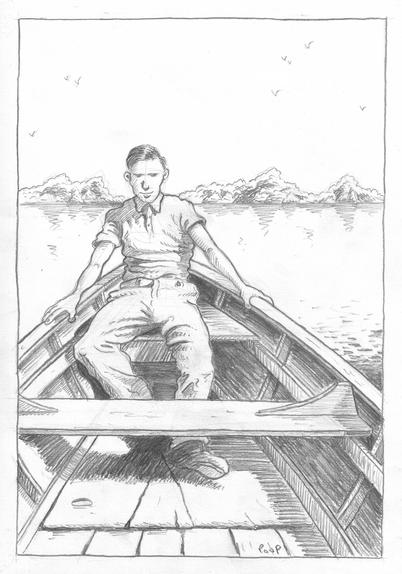 Ce dessin a été réalisé à partir d'une phot de famille. Il s'agit de mon grand père maternel. Cela devait se passer à l'occasion d'une promenade au bord d'un étang. On le voit assis, posant dans une barque. La photo date des années 30. Version au crayon.