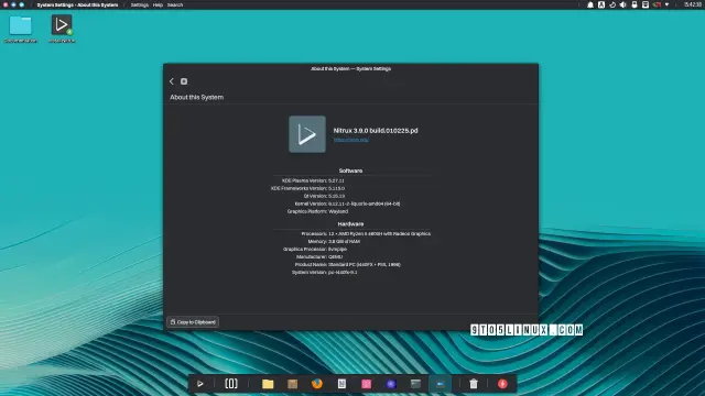 Screenshot of Nitrux 3.9 with the Plasma-based NX Desktop showing the System Settings app.