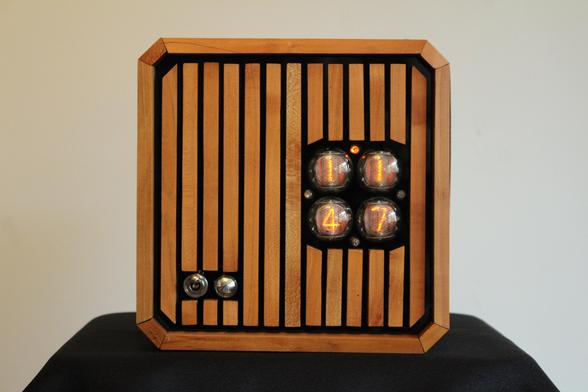 A photograph showcasing the clock described in the previous message, front view.
