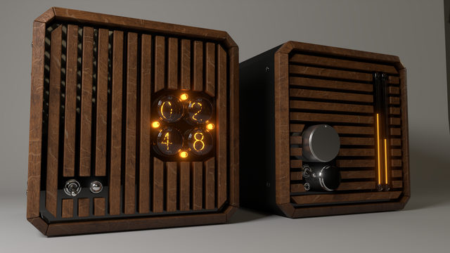 A 3D render of the nixie clock and the nixie amplifier