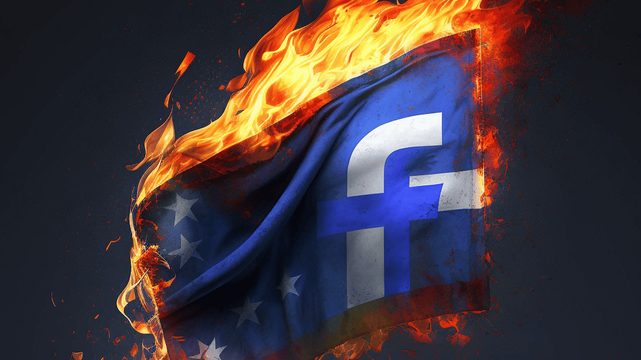 a burning facebook logo