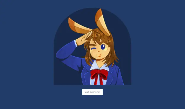 Bunny girl winking and saluting with a button below that says "Visit bunny.net"